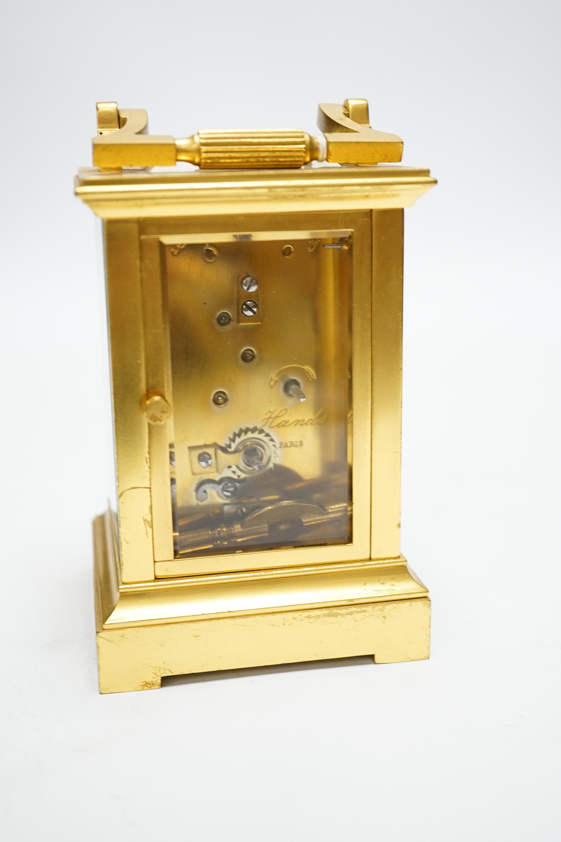 A French brass carriage timepiece, 12cm